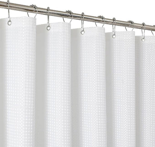 2-in-1 Waterproof Fabric Shower Curtain - No Separate Liner Needed, Hotel-Style Waffle Weave, Effortless Cleaning & Washable Bathroom Shower Curtain Set,72Wx78H,White