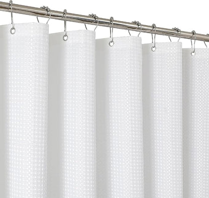 2-in-1 Waterproof Fabric Shower Curtain - No Separate Liner Needed, Hotel-Style Waffle Weave, Effortless Cleaning & Washable Bathroom Shower Curtain Set,72Wx84H,White