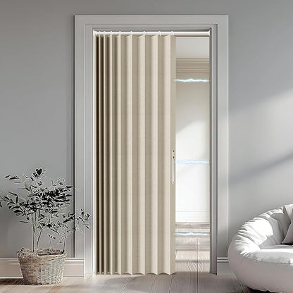 Accordion Door Curtain Set - 100% Blackout, with Curtain Rod Included, for Bedroom Privacy Protection (Off white-43 W x 78" L+Rod)