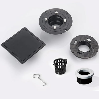 4 Inch Square Shower Floor Drain, Shower Drain Kit with Flange and 2 in 1 Tile-Insert Cover, Square Shower Drain, SUS 304 Stainless Steel Floor Drain,Matte Black