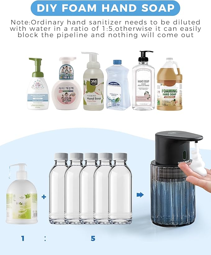 Automatic Foaming Soap Dispenser Touchless, 10oz/300ml Rechargeable, 3 Adjustable Foam Levels, IPX7 Waterproof for Kitchen Bathroom, Black