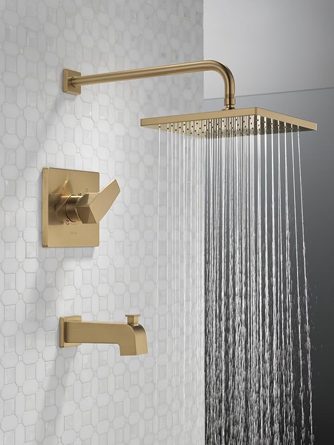 Delta Faucet Modern Raincan Square Single-Function Tub and Shower Trim Kit Brushed Nickel, Tub Faucet Set, Rainfall Shower Head, Spotshield Stainless T14468-SP-PP (Valve Not Included)