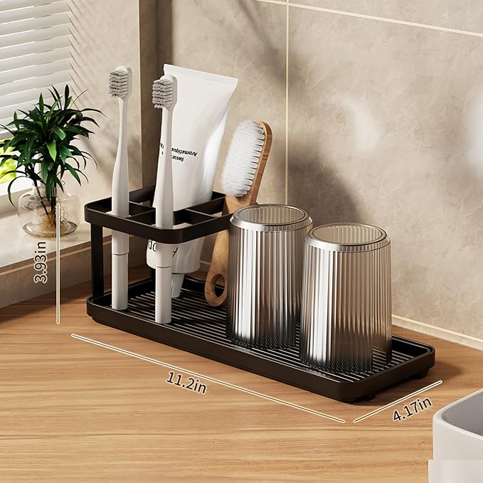 Toothbrush Holders for Bathrooms, Tooth Brushing Holder Electric Toothbrush and Toothpaste Organizer Bathroom Accessories for Countertop, Shower, Black