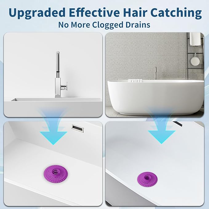 Bathtub Drain Hair Catcher,Tub Shower Drain Hair Trap/Strainer,3PCS Silicone Collapsible Tub Hair Catcher Drain Protector Designed for 1.47" to 1.75'' Regular Drains(Plum Purple)