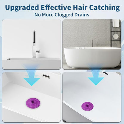 Bathtub Drain Hair Catcher,Tub Shower Drain Hair Trap/Strainer,3PCS Silicone Collapsible Tub Hair Catcher Drain Protector Designed for 1.47" to 1.75'' Regular Drains(Plum Purple)