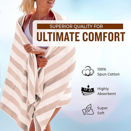 Personalized Passion Beach Towels for Adults - Custom Pool Towels with Name - Highly Absorbent Cotton - Striped Design for Women & Men - Large 70x30 Bath Sheet for Hotel, Swim & Camping - Beige