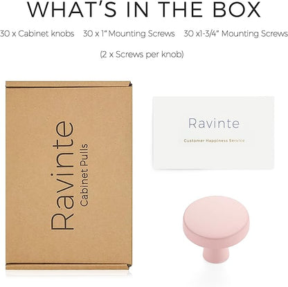 Ravinte 30 Pack Drawer Pulls 1-1/4 Inch Kitchen Cabinet Knobs Solid Round Dresser Drawer Knobs Pink Dresser Knobs Drawer Knobs Simple Cabinet Hardware for Cupboard Drawer Pulls