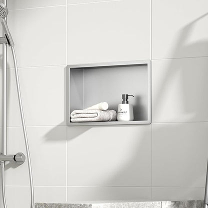 Stainless Steel Shower Niche 18" X 12" Brushed No Tile Needed Niche Shower Recessed Wall Horizontal Niches for Bathroom Storage Over Mount Installation