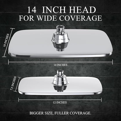 Veken 14" Wide Rain Shower Head with Handheld, High Pressure Handheld Shower Heads with Multi Spray Modes, Rainfall Combo with Metal Extension Arm,Detachable Dual Shower, Extra Long Hose,Silver Chrome