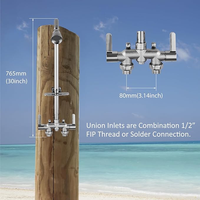 Aolemi Outdoor Shower Fixtures,Outdoor Shower Kit Faucet System 3 Inch Center with Showerhead 2 Handle Exposed Shower with Brass Mix Valve Pipe Downward with Soap Dish Polish Chrome
