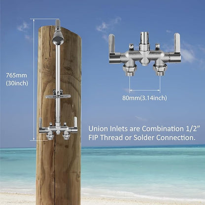 Aolemi Outdoor Shower Fixtures,Outdoor Shower Kit Faucet System 3 Inch Center with Showerhead 2 Handle Exposed Shower with Brass Mix Valve Pipe Downward with Soap Dish Polish Chrome