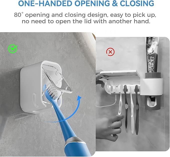 Toothbrush Holders for Bathrooms, 2PCS Innovation Single Slot Toothbrush Holder Wall Mounted with Cover for Shower, Single Toothbrush Dispenser Storage Organizer for Family & Travel
