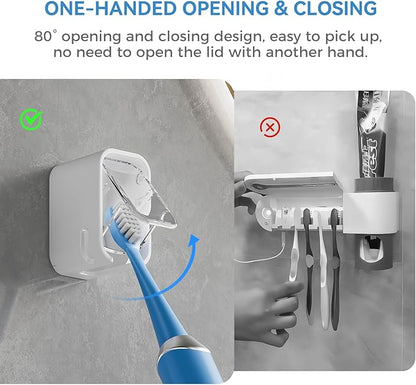 Toothbrush Holders for Bathrooms, 2PCS Innovation Single Slot Toothbrush Holder Wall Mounted with Cover for Shower, Single Toothbrush Dispenser Storage Organizer for Family & Travel