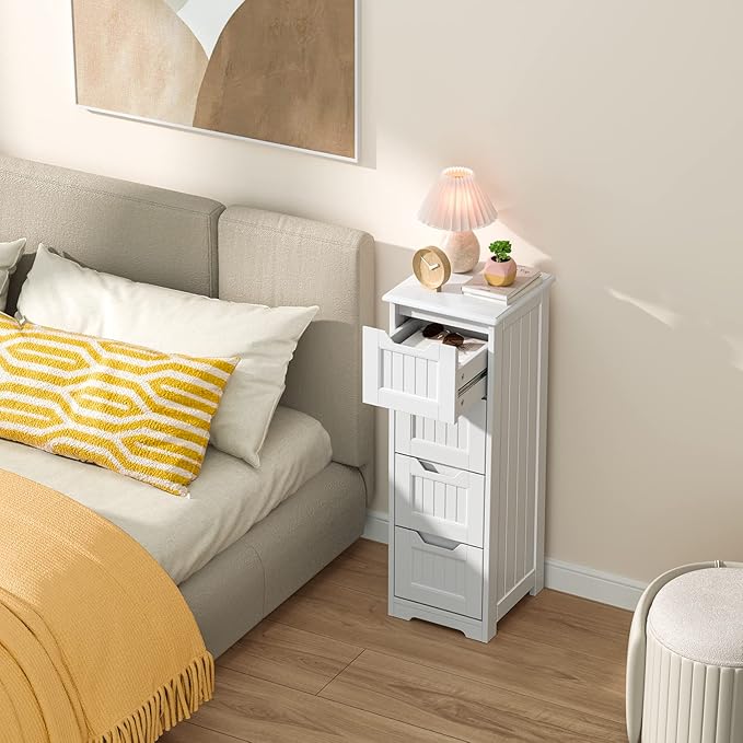 Gizoon 33'' Bathroom Storage Cabinet Freestanding with Drawers Floor Organizer Cabinet for Hallway Living Room and Bathroom, White