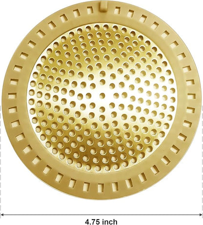 2PCS Hair Catcher Shower Drain/Strainer/Cover/Filter/Trap, Bathtub Drain Cover Hair Catcher, Hair Stopper for Bathroom Sink/Floor Drain, Stainless Steel and Silicone Drain Strainer, Gold