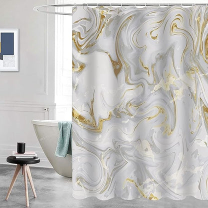 Domoku Grey Gold Marble Shower Curtain,Grey Golden Cracked Lines Abstract Modern Shower Curtain for Bathroom Decor,Waterproof Texture Washable Fabric Shower Curtain,72 X 72