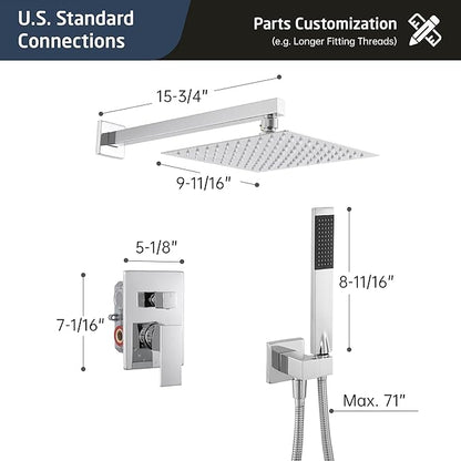 KES Shower Faucet with 10-Inch Rain Shower Head with Handheld Spray, Pressure Balance System with cUPC Certified Valve Polished, XB6230F18-CH