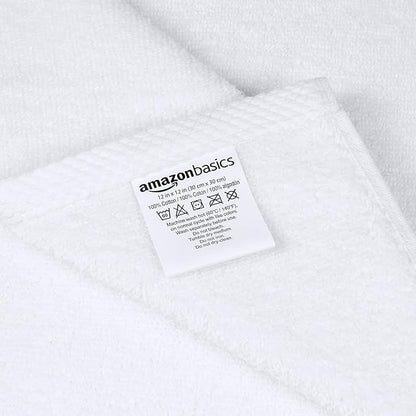 Amazon Basics Cotton Washcloths, Quick-Dry, 12" x 12", 12-Pack, White