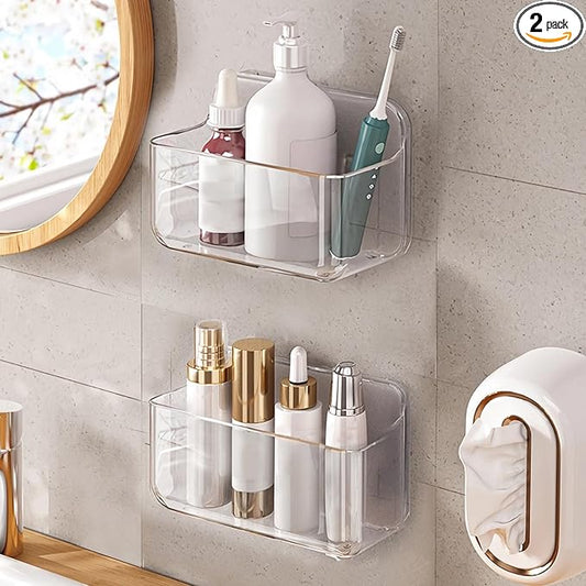 Diesisa 2pc Acrylic Wall Mount Organizer, Adhesive Clear Cabinet Door Organizer,Acrylic Shelves for Wall,No Drilling Hang Walls,with Self Adhesive Tape, for Bathroom, Kitchen, Living Room