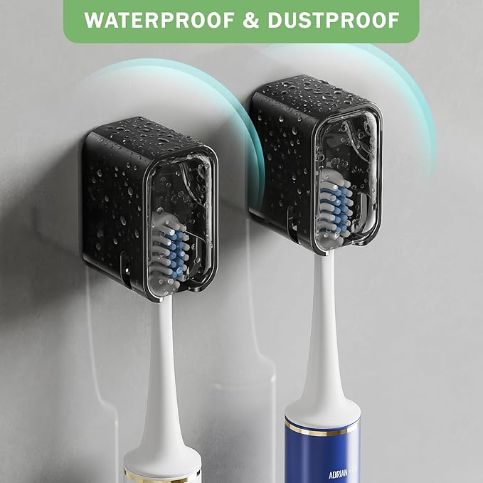 2-Pack Innovative Single Slot Toothbrush Holders with Cover – Wall-Mounted, Hygienic Storage for Bathroom & Shower, Ideal for Family and Travel