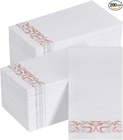 Goodluck 200 Pack 3-Ply Disposable Napkins - Soft & Absorbent Paper Hand Towels for Bathroom Guests, Dinner Party, Kitchen,Christmas， Wedding & Events, Parties - Rose gold Trim