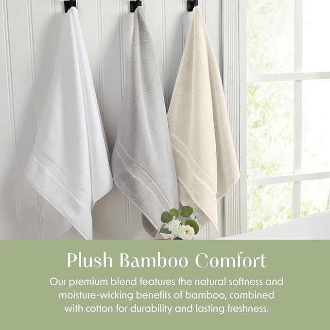 Springtree Home Luxury Viscose from Bamboo Bath Towel Set 6 Piece Set | 35% Viscose from Bamboo - 65% Cotton | Absorbent Quick-Dry Towels for Bathroom | Oeko-TEX Standard 100 Cotton | Sand