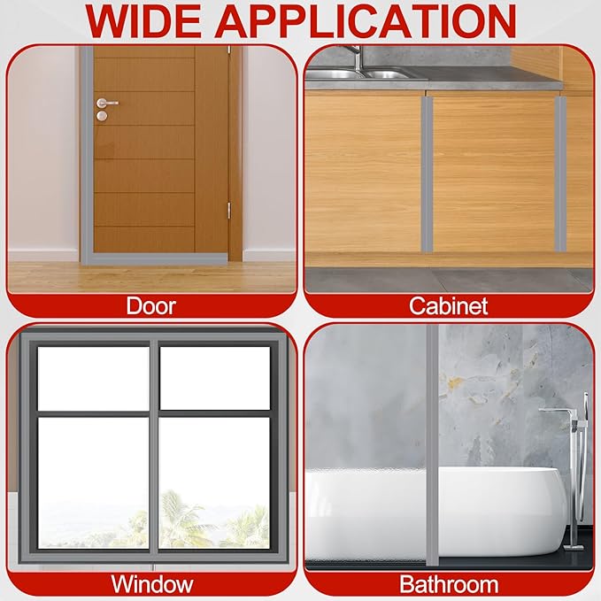 MYFAMIREA Door Weather Stripping 2IN (W) x 10FT (L) Door Draft Stopper Seal Tape Silicone Seal Strip Self Adhesive Shower Sweep Insulation Tape Side Bottom Strip for Sliding Glass Window Gap, Gray