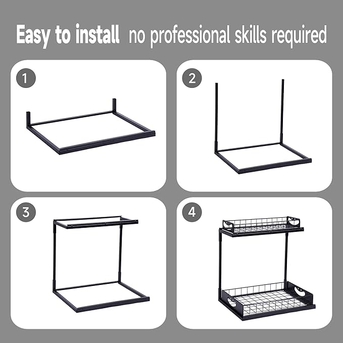2 Pack Pull-Out Storage Basket Under Sink Organizers Under Sink Storage Racks For Kitchen Cabinet,Bathroom,Storage Box, Black