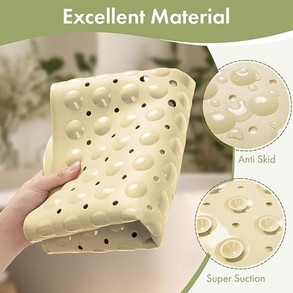 AmazerBath Shower Mat Non Slip 40 x 16 Inches, Shower Stall Mats with Suction Cups and Drain Holes, Non Slip Bath Mat for Tub for Elderly & Kids, Beige