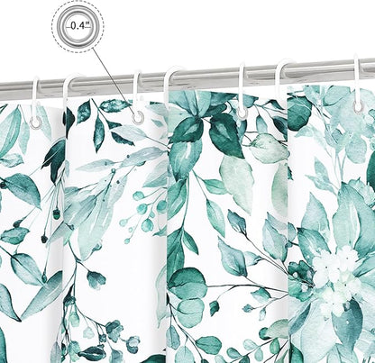 Gibelle Extra Long Shower Curtain 72 x 84, Teal Floral Shower Curtain for Bathroom, Watercolor Plant Eucalyptus Leaves Fabric Shower Curtain Set