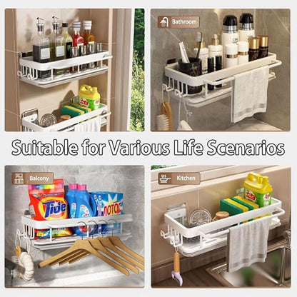 Sponge Holder Kitchen Sink Caddy Organizer Wall Mount Sponge Holder with Drainer Shampoo Soap Storage Shelf Toilet Balcony Bathroom Dishwashers Wire Rags Sponge Sink Drain (Black)