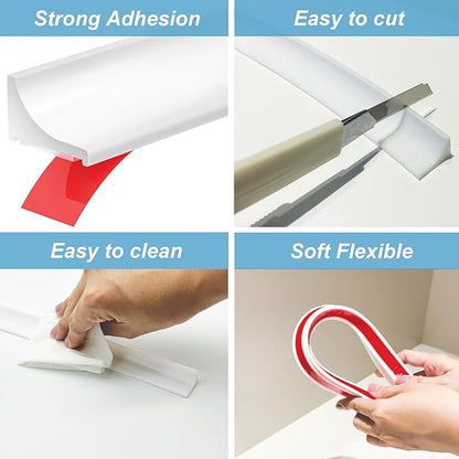 98Inch Shower Threshold Water Dam, Self-Adhesive Silicone Shower Barrier Water Stopper Shower Door Bottom Seal Strip Shower Splash Guard for Bathroom Kitchen Bathtub