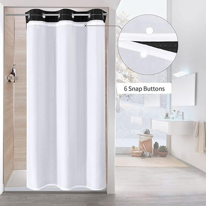 MitoVilla Black Waffle Small Stall Shower Curtain Liner Set 36 x 74, No Hooks Required Half Size Narrow Fabric Shower Curtain Set with Snap-in Liner for Modern Farmhouse Bathroom Decor