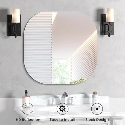 VASUHOME Frameless Bathroom Mirror, 28 x 28 Inch Wall Vanity Mirror, Large Wall Mounted Mirrors for Bathroom, Living Room, Bedroom, Entryway