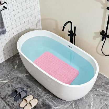 Anti-Slip Bathtub Shower mat, 27.5×14.5（Approximately 70×37cm） inch Soft Oversized Machine Washable Non-Slip Bathtub mat with Drainage Holes, Bathroom Floor Suction Cup.（1-Clear Pink）