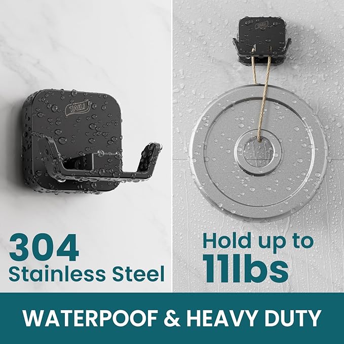 TAILI Patented Strong Suction Cup Holder, Thickened 304 Stainless Steel Bathroom Suction Hook for Towel, Loofah, Bathrobe, Damage-Free Hanging Shower Wall Hook, Double-Hook Widening Design, Black