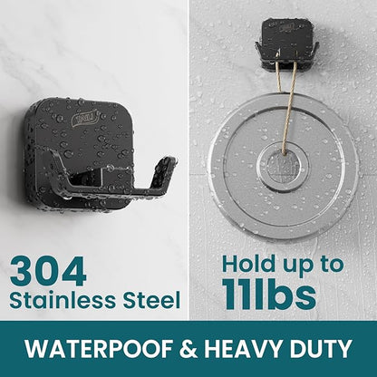 TAILI Patented Strong Suction Cup Holder, Thickened 304 Stainless Steel Bathroom Suction Hook for Towel, Loofah, Bathrobe, Damage-Free Hanging Shower Wall Hook, Double-Hook Widening Design, Black