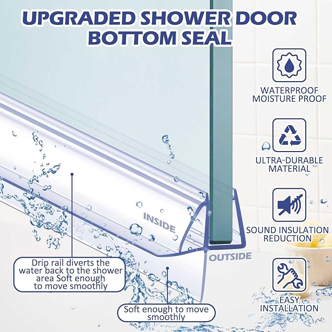 Frienda 8 Pcs Shower Door Bottom Seal 3/16" x 36'' Clear PVC Glass Door Sweep Shower Frameless Seal Strip for Replacement Stopping Leaks and Creating Water Barrier