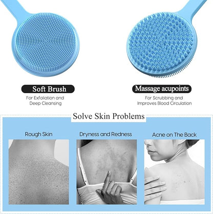 2 Pack Back Scrubber for Shower, 17in Lengthen Long Handle Body Brush, Double Sided Shower Brush for Shower Exfoliating and Massage Can Produce Rich Foam, Long Handle Back Scrubber for Men
