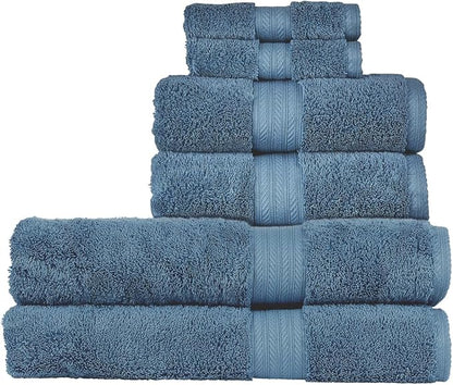 Christy Renaissance 6 Piece Blue Towel Set | 100% Egyptian Cotton | Luxury Bathroom Towels | Soft and Super Absorbent | 675 GSM | 2 Bath Sheet 2 Hand 2 Face | Denim