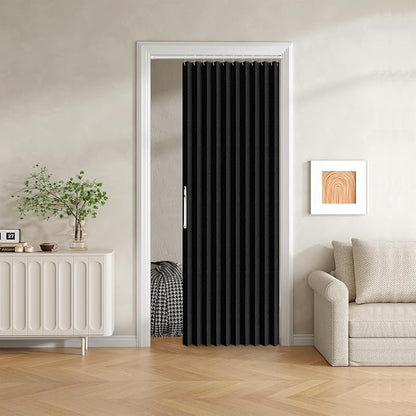 100% Blackout Fabric Folding Door Curtain with Magnetic Closure - Accordion Style for Sliding Doors, Closets,Wardrobe and Temporary Door Solutions Doorway Curtains（W42 x L78, Black，1 Panel）