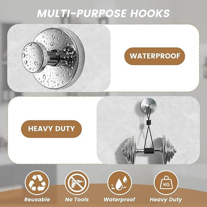 BKV Suction Cup Hooks for Glass Window,Removable Shower Hooks for Inside Shower,Metal Towel Hooks for Bathrooms,2 Pack(Mirror)