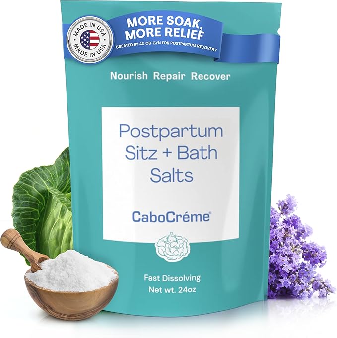 CaboCréme Postpartum Sitz + Bath Salts – 24oz – Postpartum Bath Soak for Perineal Care, Healing Tears, Swelling & Hemorrhoids – Dead Sea Salt with Magnesium – OB-GYN Created Recovery Essential