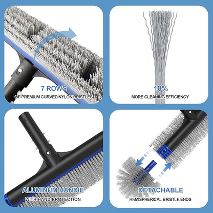 Poolvio 5-in-1 Pool Cleaning Kit - Includes Semi-Deep Skimmer Net, Aluminum Leaf Rake, 20' Pool Brush with 13ft Adjustable Pole