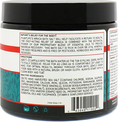 Plantlife Arnica Relieve Mineral Bath Salts - Made with Arnica and 100% Pure Essential Oils - Relieve Products are a Homeopathic Solution for Everyday Use - Works Quickly and Effectively - 16 oz