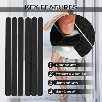 S&X Non Slip Safety Stickers,Gritty Textured Slip-Resistant Treads,0.75-Inch by 11-Inch,12 Strips Per Pack (Black)