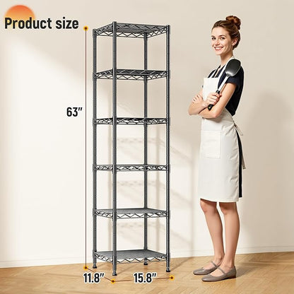 6 Wire Shelving Metal Shelves Storage Rack:Adjustable Storage Shelves Standing Shelf Units and Narrow Shelf for Laundry Bathroom Kitchen Pantry Closet Office 15.8" w*11.8" D*63" H