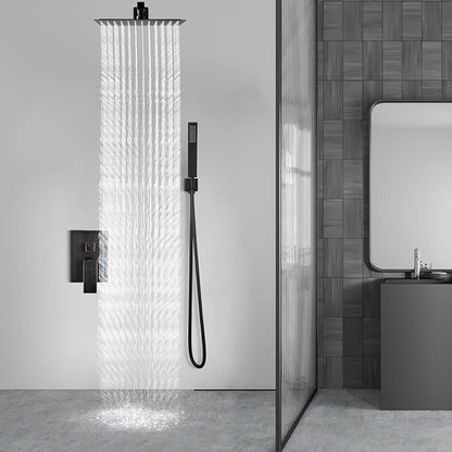 Aolemi Shower Faucet Set Rain Shower System with Handheld Spray Bathroom Shower Combo Rough-in Valve and Shower Trim Kit Included Oil Rubbed Bronze 16 Inch Wall Mount Shower Head