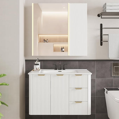 Lighted Bathroom Medicine Cabinet with Mirror，30 x 28 Inch Wall-Mounted Bathroom Wall Cabinet with Storage, LED Lights, Adjustable Shelves,White