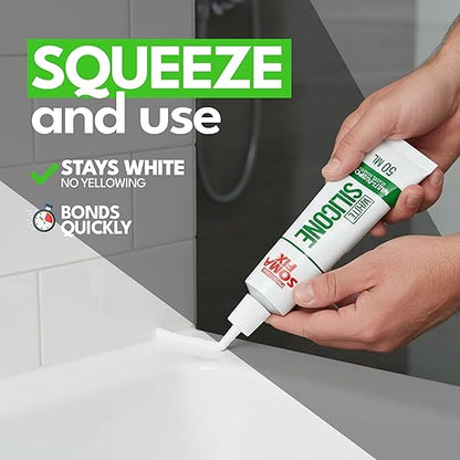Silicone Caulk - Squeeze Tube Silicone Sealant for Wood, Kitchen, Bathroom, Sink, and Windows - Multi-Purpose & Waterproof (White)